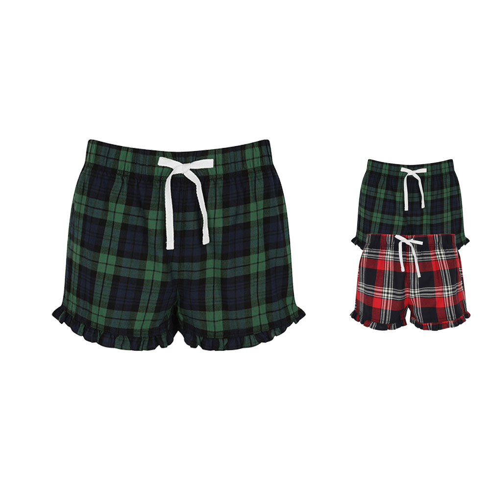 SF82 SF Women Kurze Hose mit Tartan-Rüschen für Damen Schlafhose