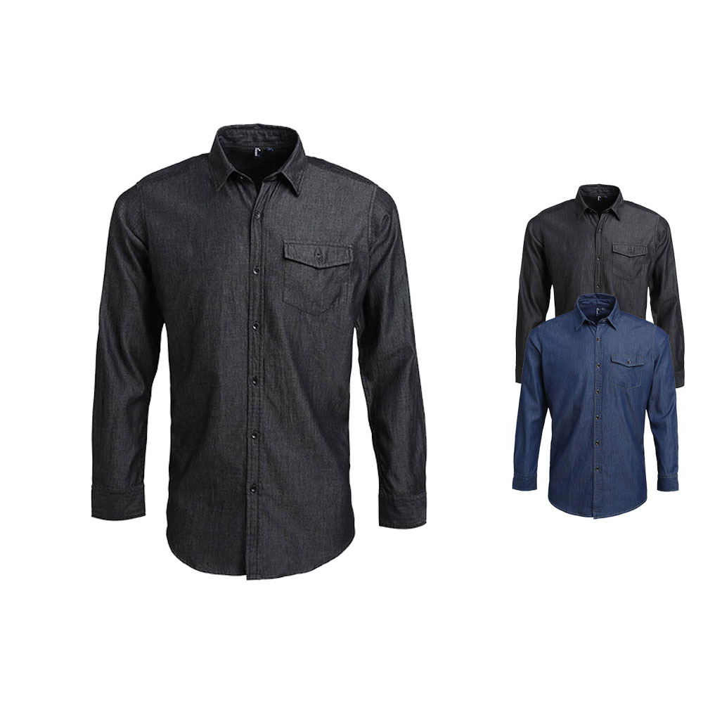 PW222 Premier Workwear Herren Jeanshemd aus 100% Baumwolle