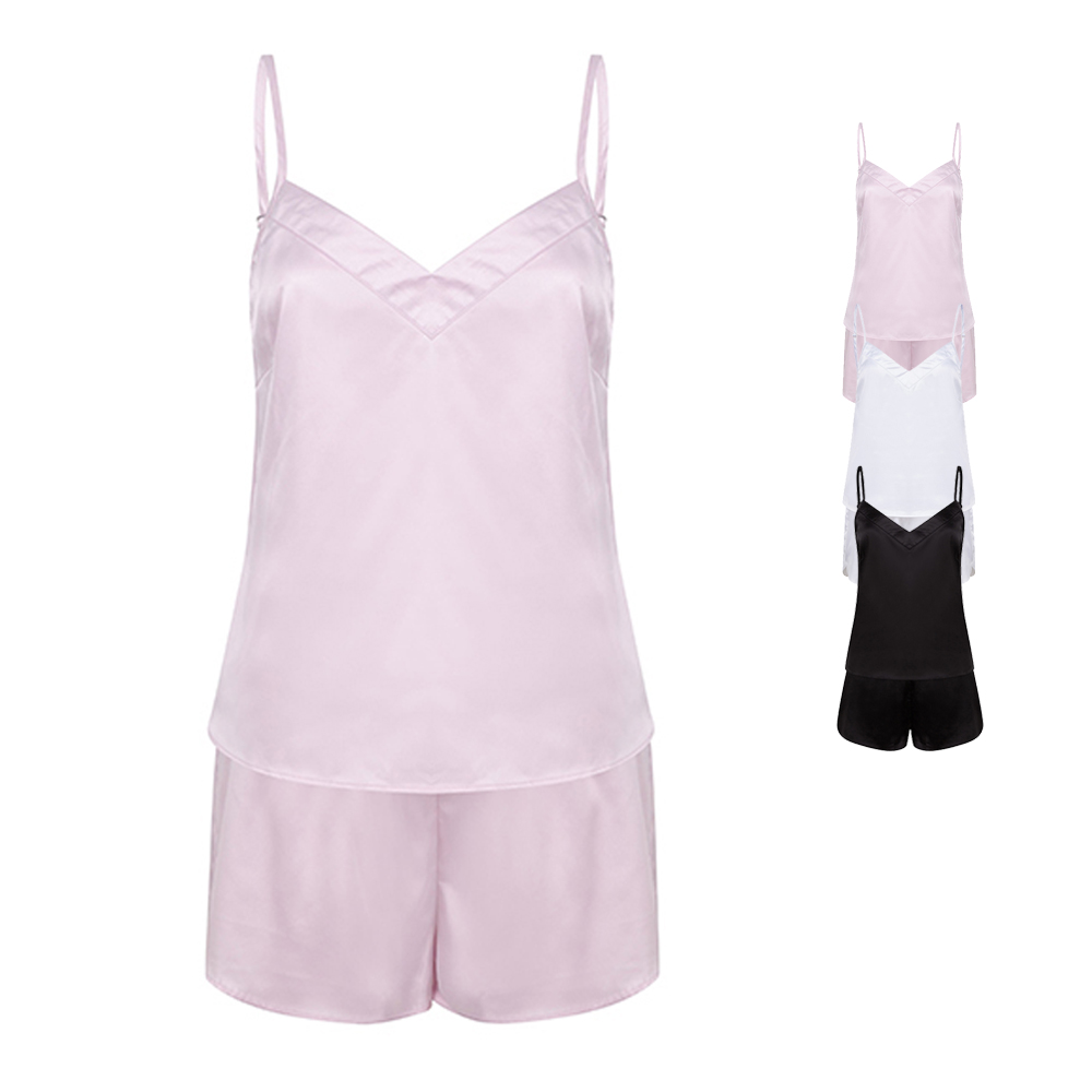 TC057 Towel City Damen Schlafanzug-Set aus dehnbarem Satin mit Cami-Hemd und Shorts