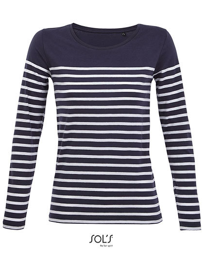 L03100 SOLS Damen Langarm T-Shirt MATELOT Gestreift