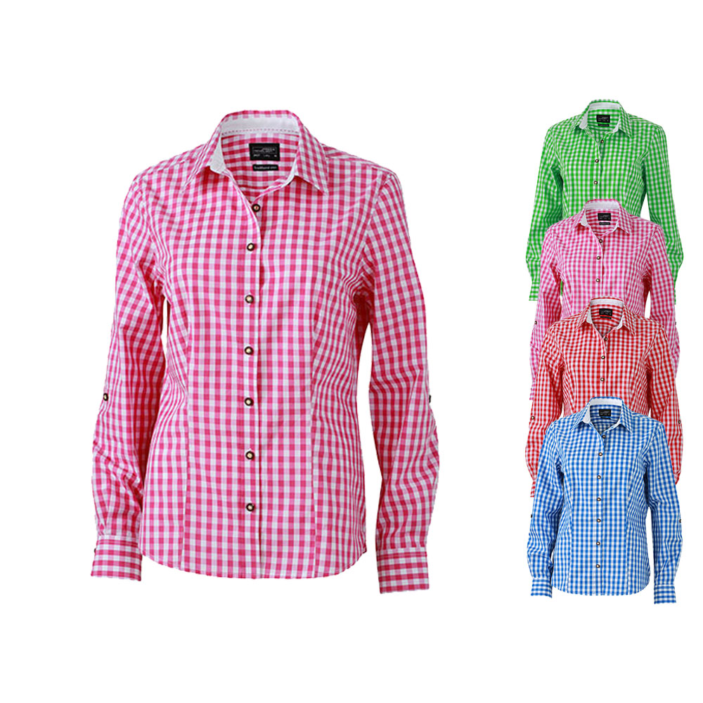 JN637 James+Nicholson Damen Traditionell Bluse