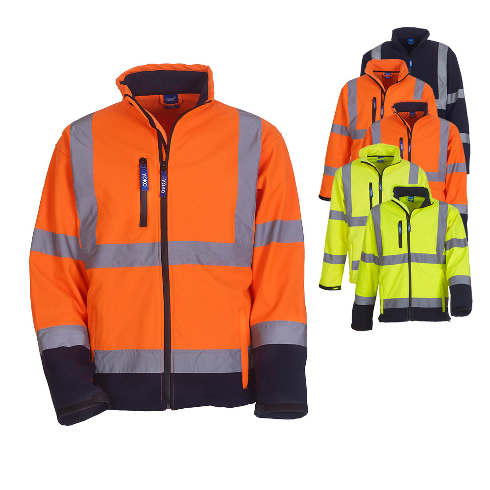 YK09 YOKO Hi-Vis hochsichtbare Softshelljacke mit zwei reflektierenden Bändern