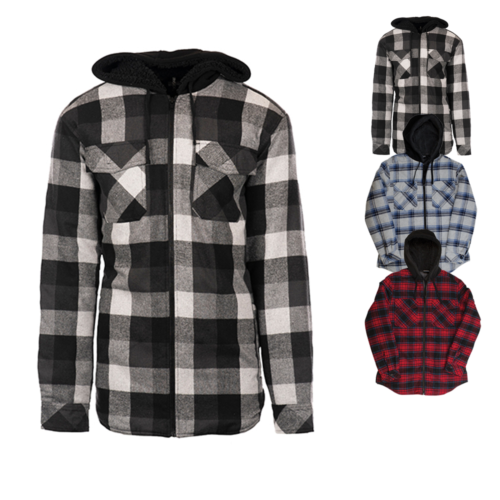 BU8620 Burnside Herren Flannel Jacke mit Kapuze Sherpa-Futter