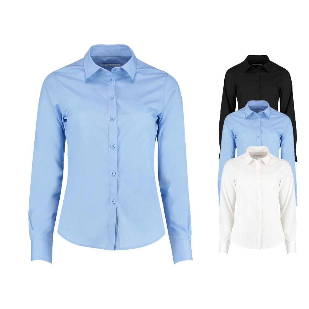 K242 Kustom Kit Damen Blues Langarm Poplin Shirt Long Sleeve