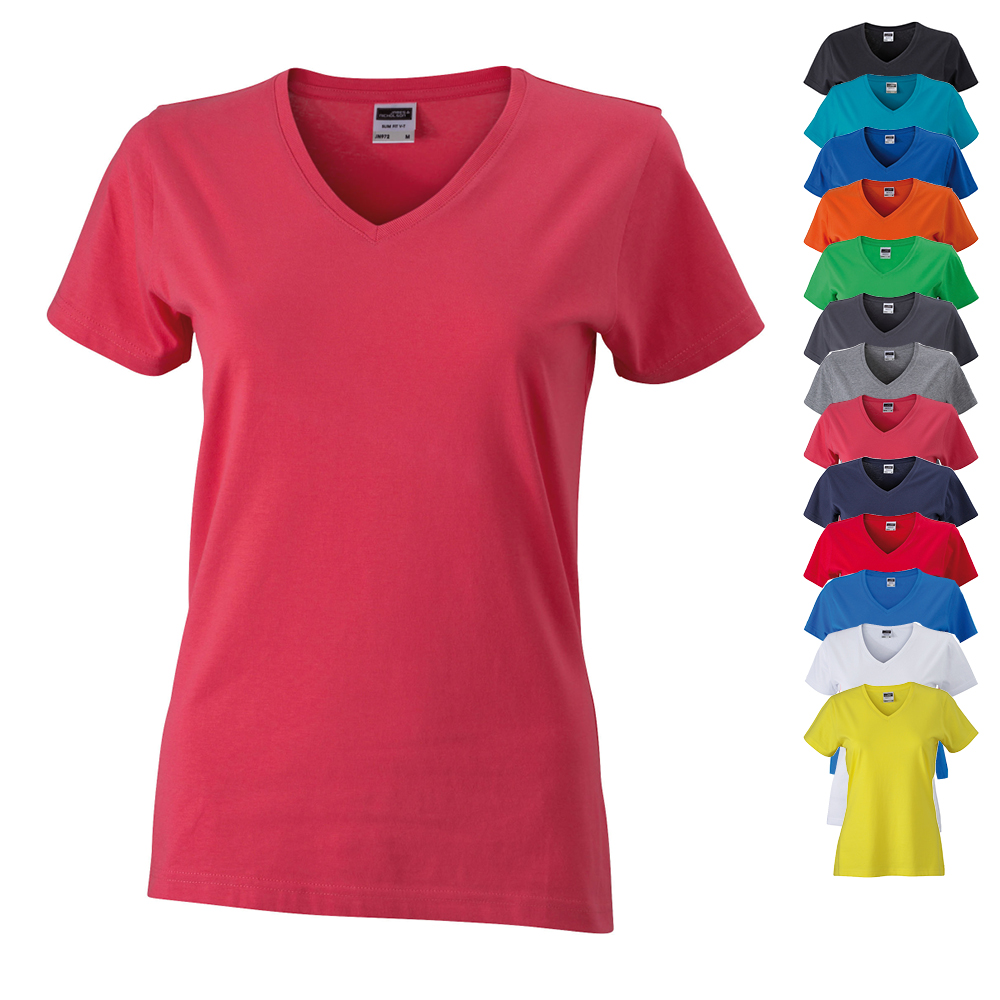 JN972 James+Nicholson Damen V-Ausschnitt T-Shirt kurzarm schlanke Passform