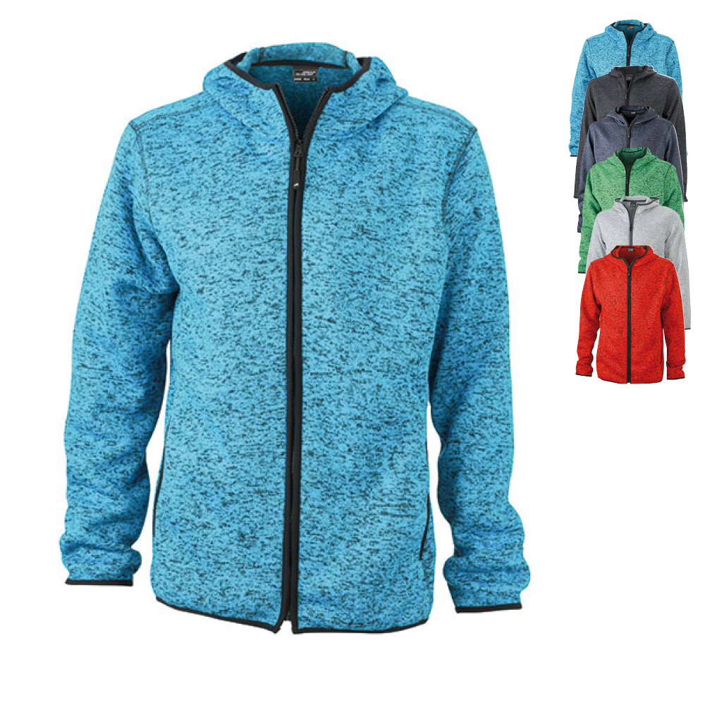 JN589 James+Nicholson Herren Strickfleece Kapuzenjacke