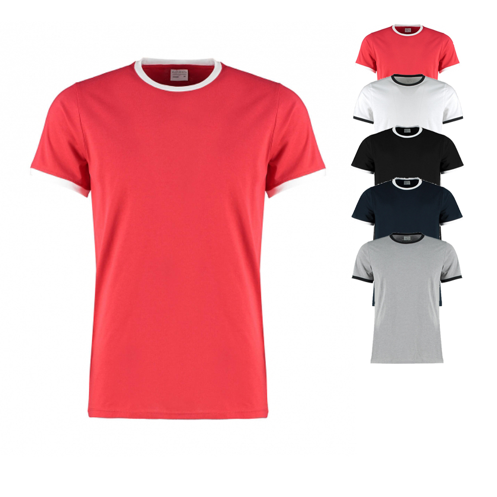 K508 Kustom Kit Ringer T-Shirt mit Abreißetikett am Nacken