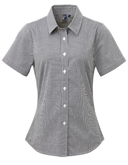 PW321 Premier Workwear Damen Bluse Vichy-Muster kurzarm