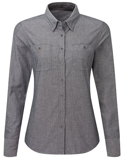 PW347 Premier Workwear Damen Bluse Langarm Chambray aus Fairtrade-zertifizierter Baumwolle